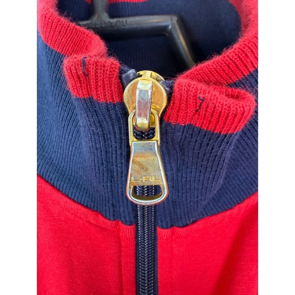 Lauren Ralph Lauren Jacket Women Petite Mediym Full Zip Track LRL Crest Navy Red